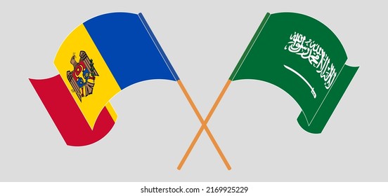 Crossed and waving flags of Moldova and Saudi Arabia. Vector illustration

