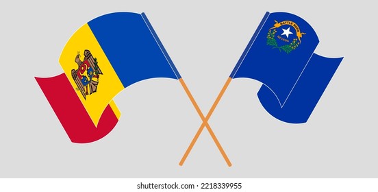 Crossed and waving flags of Moldova and The State of Nevada. Vector illustration
