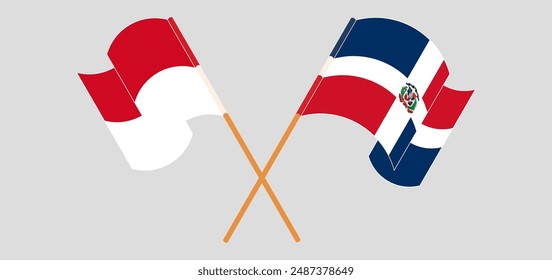 Crossed and waving flags of Monaco and Dominican Republic. Vector illustration
