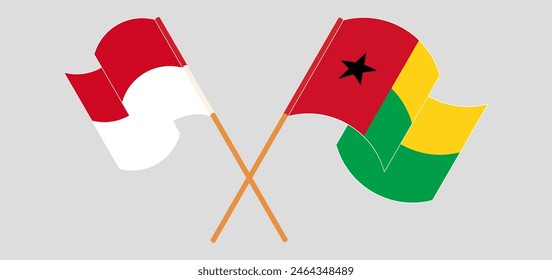 Crossed and waving flags of Monaco and Guinea-Bissau. Vector illustration
