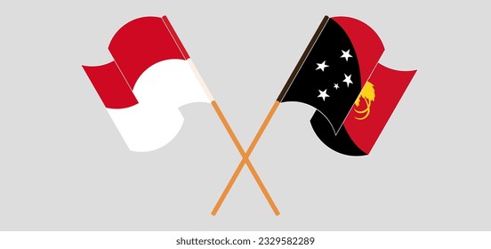 Crossed and waving flags of Monaco and Papua New Guinea. Vector illustration
