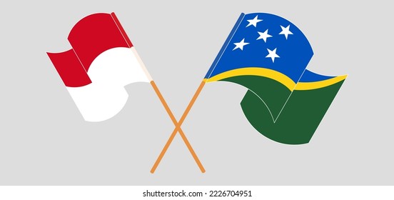 Crossed and waving flags of Monaco and Solomon Islands. Vector illustration
