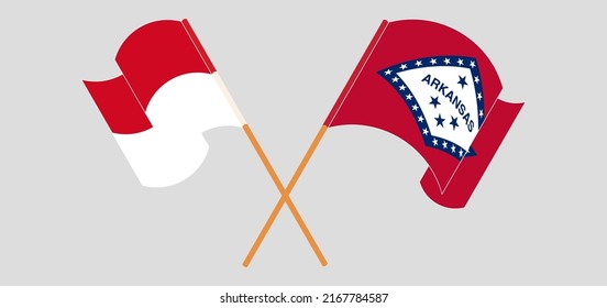 Crossed and waving flags of Monaco and The State of Arkansas. Vector illustration

