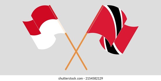 Crossed and waving flags of Monaco and Trinidad and Tobago. Vector illustration
