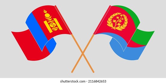Überquerte und schwellende Flaggen der Mongolei und Eritreas. Vektorgrafik
