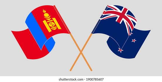 Banderas cruzadas y onduladas de Mongolia y Nueva Zelandia