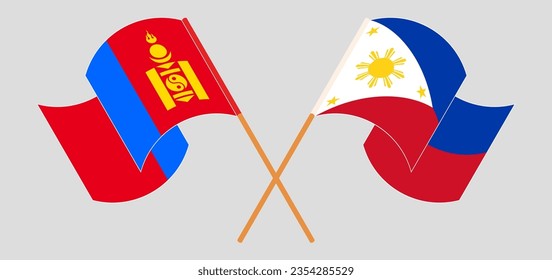 Cruzaron y ondearon banderas de Mongolia y Filipinas. Ilustración del vector
