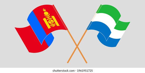 Crossed and waving flags of Mongolia and Sierra Leone