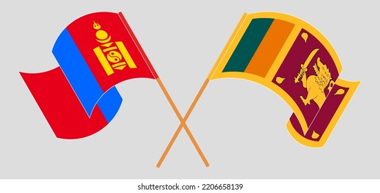 Crossed and waving flags of Mongolia and Sri Lanka. Vector illustration
