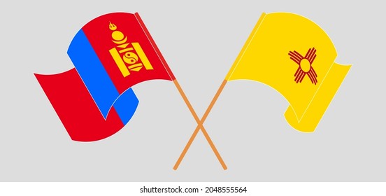 Crossed and waving flags of Mongolia and the State of New Mexico