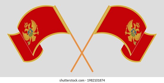 Crossed and waving flags of Montenegro