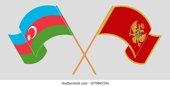 Crossed and waving flags of Montenegro and Azerbaijan