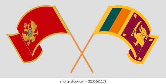 Crossed and waving flags of Montenegro and Sri Lanka. Vector illustration
