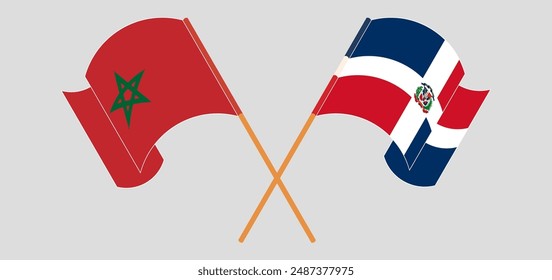 Crossed and waving flags of Morocco and Dominican Republic. Vector illustration
