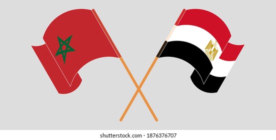 Gekreuzte und wehende Flaggen von Marokko und Ägypten. Vektorgrafik
