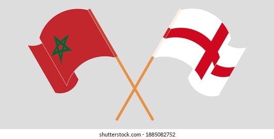 Crossed and waving flags of Morocco and England