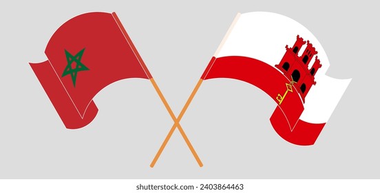 Crossed and waving flags of Morocco and Gibraltar. Vector illustration
