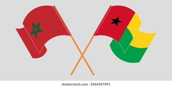 Crossed and waving flags of Morocco and Guinea-Bissau. Vector illustration
