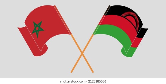 Cruzaron y ondearon banderas de Marruecos y Malawi. Ilustración del vector
