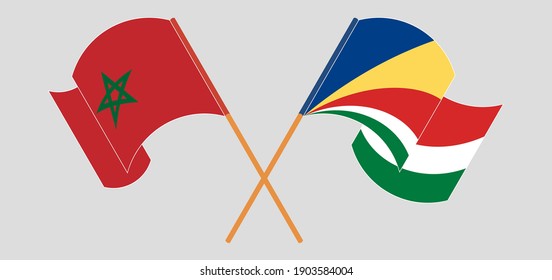 Crossed and waving flags of Morocco and Seychelles