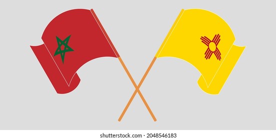 Crossed and waving flags of Morocco and the State of New Mexico