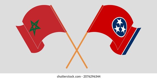 Crossed and waving flags of Morocco and The State of Tennessee. Vector illustration
