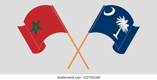 Crossed and waving flags of Morocco and The State of South Carolina. Vector illustration
