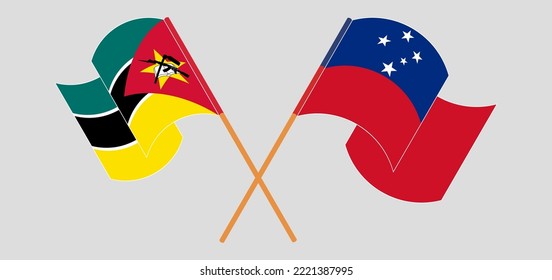 Crossed and waving flags of Mozambique and Samoa. Vector illustration
