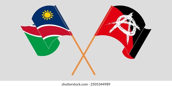 Crossed and waving flags of Namibia and Anarchy. Vector illustration
