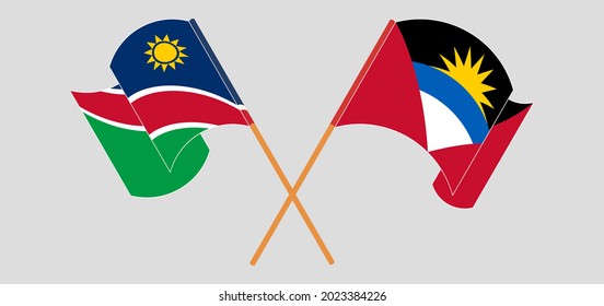 Gekreuzte und wehende Flaggen von Namibia und Antigua und Barbuda