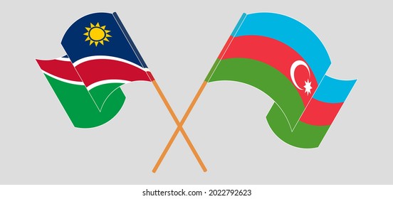 Crossed and waving flags of Namibia and Azerbaijan