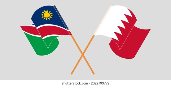 Crossed and waving flags of Namibia and Bahrain