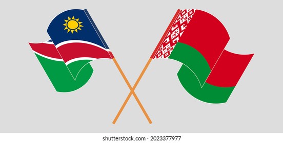 Crossed and waving flags of Namibia and Belarus