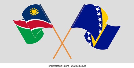 Crossed and waving flags of Namibia and Bosnia and Herzegovina