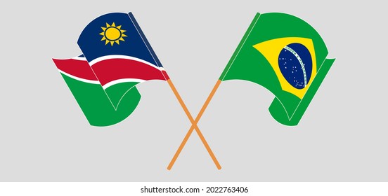 Crossed and waving flags of Namibia and Brazil