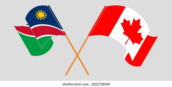 Crossed and waving flags of Namibia and Canada