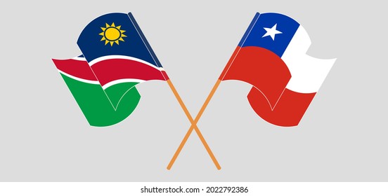Banderas cruzadas y ondeando banderas de Namibia y Chile