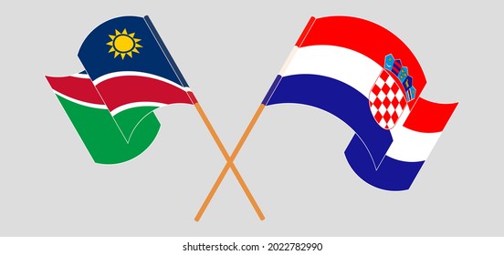 Crossed and waving flags of Namibia and Croatia