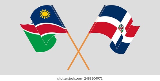 Crossed and waving flags of Namibia and Dominican Republic. Vector illustration
