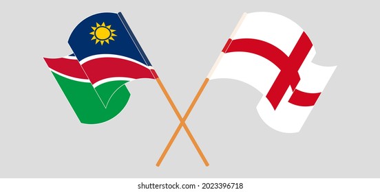 Crossed and waving flags of Namibia and England