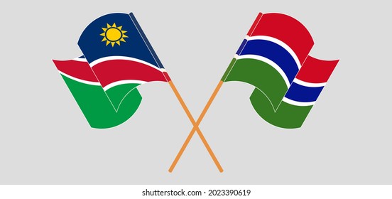 Banderas cruzadas y ondeando banderas de Namibia y Gambia