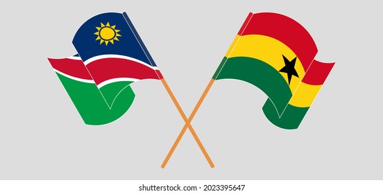 Crossed and waving flags of Namibia and Ghana