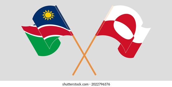 Crossed and waving flags of Namibia and Greenland