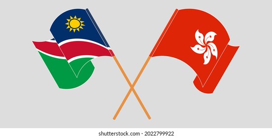 Crossed and waving flags of Namibia and Hong Kong
