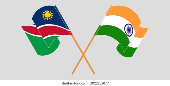 Crossed and waving flags of Namibia and India