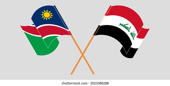 Crossed and waving flags of Namibia and Iraq
