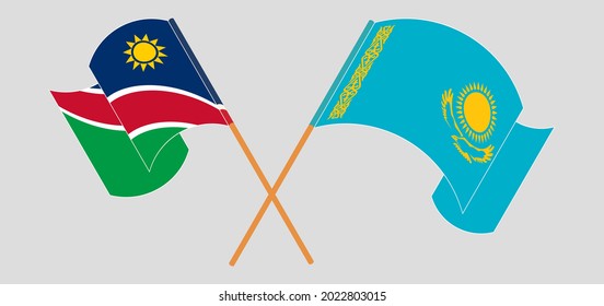 Crossed and waving flags of Namibia and Kazakhstan