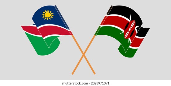Crossed and waving flags of Namibia and Kenya