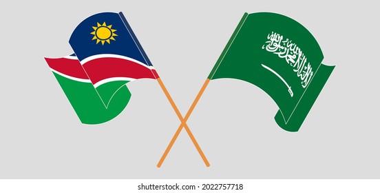 Crossed and waving flags of Namibia and the Kingdom of Saudi Arabia