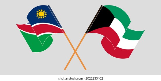 Crossed and waving flags of Namibia and Kuwait